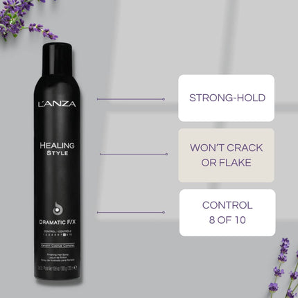 L'ANZA Healing Style Dramatic F/X Hair spray with Strong Hold Effect, Eliminates Frizz, Nourishes, and Restructures the hair while styling, With UV and Heat Protection to prevent damage (10.6 Ounce)