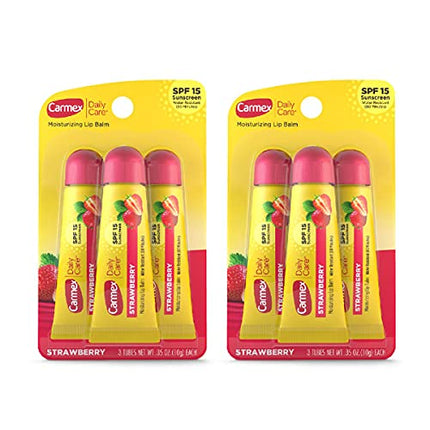 Carmex Daily Care Moisturizing Lip Balm with SPF 15, Strawberry Lip Balm Tubes, 0.35 OZ Each - 3 Count (Pack of 2)
