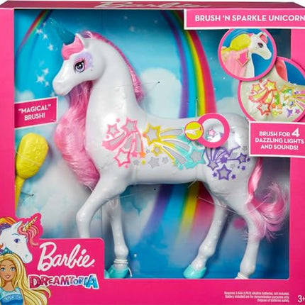 Barbie Dreamtopia Unicorn Toy, Brush 'n Sparkle Pink and White Unicorn with 4 Magical Lights and Sounds (Amazon Exclusive)
