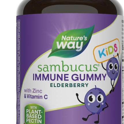 Nature's Way Sambucus Elderberry Immune Gummies for Kids, Immune Support Gummies*, with Black Elderberry Extract, Vitamin C and Zinc, 60 Gummies (Packaging May Vary)