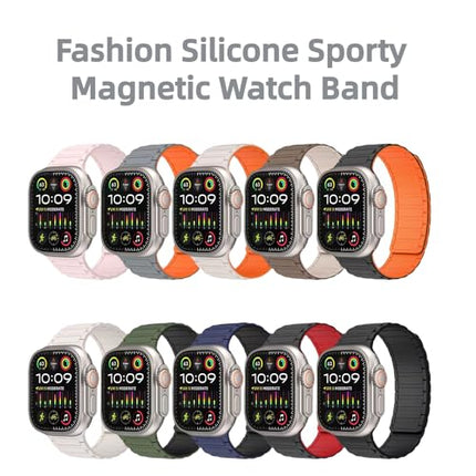 Magnetic watchband Compatible with Apple Watch Band 49mm 45mm 44mm 42mm Silicone Replacement Wristband Strong Magnet link for iWatch Ultra 2 Series 9/8/7/6/5/4 SE SE2,Black