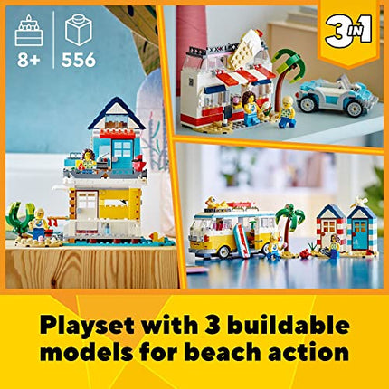 buy LEGO Creator 3 in 1 Beach Camper Van Building Kit, Transforms from a Campervan to Ice Cream Shop in India.