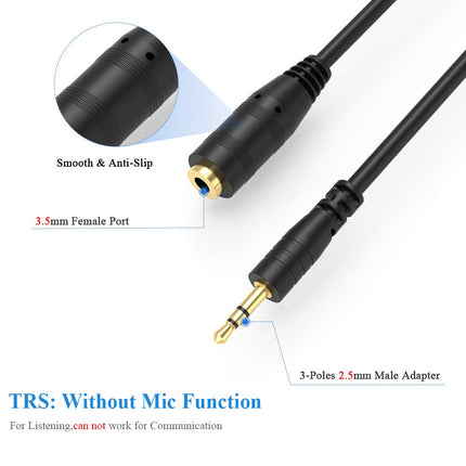 ELECTOP 2.5mm Male to 3.5mm(1/8 inch) Female Stereo Audio Jack Adapter Cable for Headphone