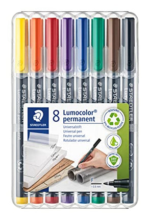 Buy Staedtler Lumocolor Universal Pen, Fine, Felt Tip, Permanent Marker, Box of 8 Assorted Color Pen in India.