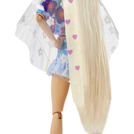 Barbie Extra Doll and Accessories with Extra-Long Blonde Hair Wearing Floral Outfit & Poncho with Pet Bunny