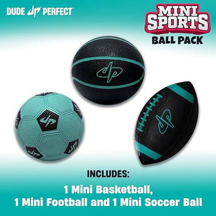 Dude Perfect Mini Sports Balls, Kids and Adults Multi-Pack Sports Ball Set, Indoor and Outdoor Play, Includes Football, Basketball and a Soccer Ball