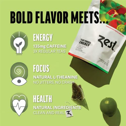 Buy Zest 135mg High Caffeine Energy Leaf Blend - Pomegranate Mojito Green Tea - 20 Pack Bag - All Na in India