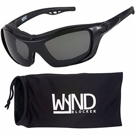 WYND Blocker Polarized Riding Sunglasses Extreme Sports Wrap Motorcycle Glasses (Black/PZ Smoke)