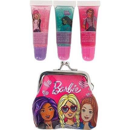 Townley Girl Barbie Coin Purse and Plant-Based Lip Gloss Set, Cute Pouch Wallet Small Money Bag Toy, Ages 3 and Up,
