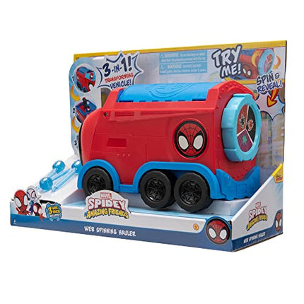 Marvel Spidey and His Amazing Friends Web Spinning Hauler - 8-Inch 3-in-1 Transforming Vehicle - Toys Featuring Your Friendly Neighborhood Spideys