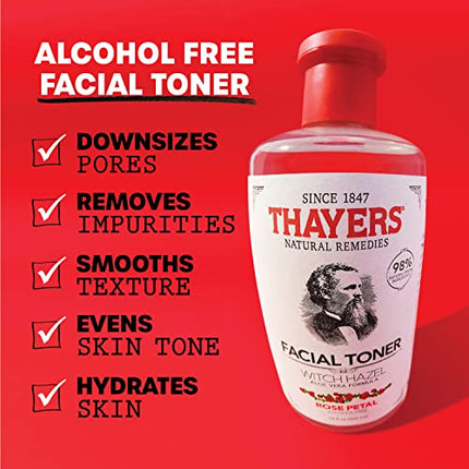 Thayers Alcohol-Free, Hydrating Rose Petal Witch Hazel Facial Toner with Aloe Vera Formula, Vegan, Dermatologist Tested and Recommended, 12 Oz
