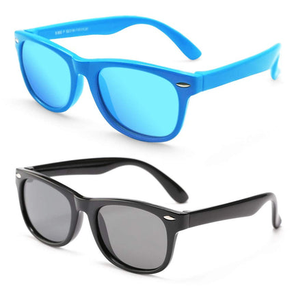 MOTOEYE SUMMER SALE Kids Polarized Sunglasses for Children Age 4-12 Years Old, Girl or Boy Styles, Pack of 2 (Boy Sky Blue & Black)