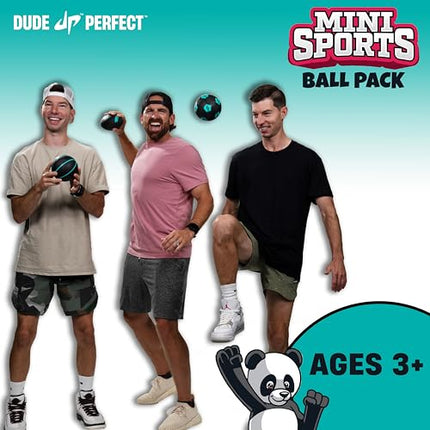 Dude Perfect Mini Sports Balls, Kids and Adults Multi-Pack Sports Ball Set, Indoor and Outdoor Play, Includes Football, Basketball and a Soccer Ball