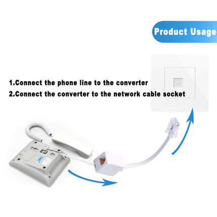 RJ45 to RJ11 Converter Adapter, 2-Pack Telephone RJ11 6P4C Female to RJ45 Ethernet 8P8C Male Cable Cord