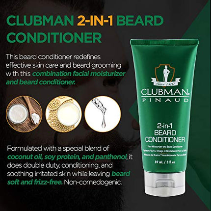 Clubman Pinaud 2-in-1 Beard Conditioner and Face Moisturizer, 3 oz x 2 pack