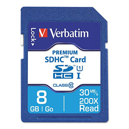 Verbatim 8GB Premium SDHC Memory Card, UHS-I V10 U1 Class 10, Blue (96318)