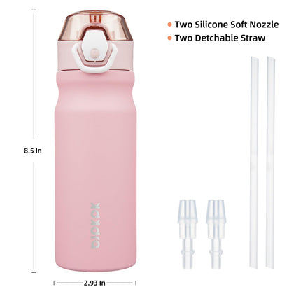 BJPKPK Water Bottle With Straw 18oz Insulated Water Bottles Reusable Stainless Steel Metal Thermos With Leak Proof Lockable Lid And Carry Handle,Light Pink