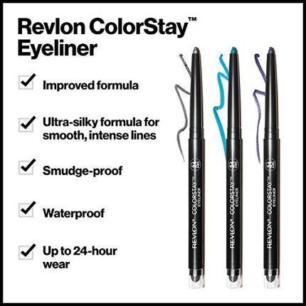 Revlon Pencil Eyeliner, ColorStay Eye Makeup with Built-in Sharpener, Waterproof, Smudge-proof, Longwearing with Ultra-Fine Tip, 201 Black, 0.01 oz