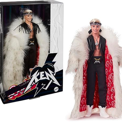 Barbie The Movie Collectible Ken Doll Wearing Big Faux Fur Coat and Black Fringe Vest with Bandana (Amazon Exclusive)