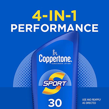Coppertone SPORT Sunscreen SPF 30, Water Resistant Sunscreen Lotion, Broad Spectrum SPF 30 Sunscreen, Bulk Sunscreen Pack, 7 Fl Oz Bottle, Pack of 2