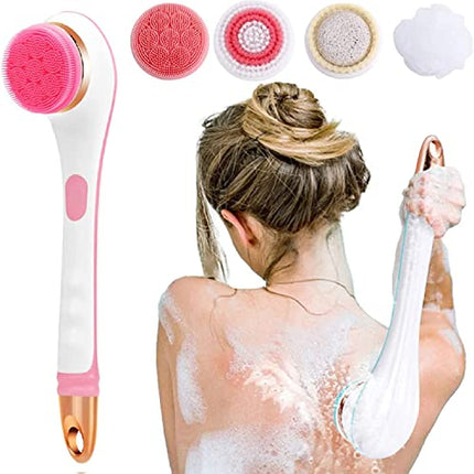 Body Brush Rechargeable, Electric Body Brush Set, Scrubber Shower Brush with Long Handle, Spin Skin Brush with 6 Brush Heads for Cleanse, Massage, exfoliate and Pamper Your Skin in The Shower (Pink)
