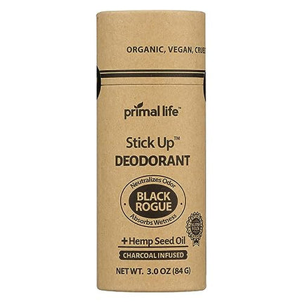 Stick Up Natural Deodorant for Women and Men with Bentonite Clay Powder, Arrowroot, Magnesium, Zinc, 3 oz. Vegan Deodorant for 3-4 months, Black Rogue - Primal Life Organics
