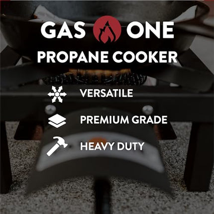 GasOne High Pressure Single Propane Burner – Propane Burners for Outdoor Cooking with Heat Shield and Guard, Steel Braided Hose – Propane Burner Head for Camping, Tailgating, Home Brewing