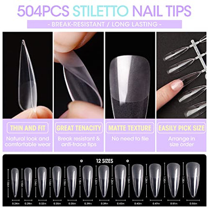 Buy Gellen Nail Tips And Glue Gel Kit, Acrylic Nail Kit With 504Pcs Stiletto Fake Nails, U V LED Nail La in India