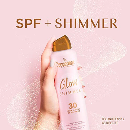 Coppertone Glow with Shimmer Spray Sunscreen, Broad Spectrum SPF 30 Sunscreen, 5 Oz, Pack of 2