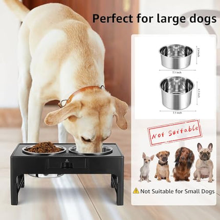 EasyCom Raised Dog Bowls, 3 Height Adjustable Elevated Dog Bowl Stand with Anti-Slip Design, 2 Stainless Steel Dog Food Bowls, Dog Feeder for Medium Large Dogs, 3 Heights 3.9”, 7.8”, 11.8”, Black