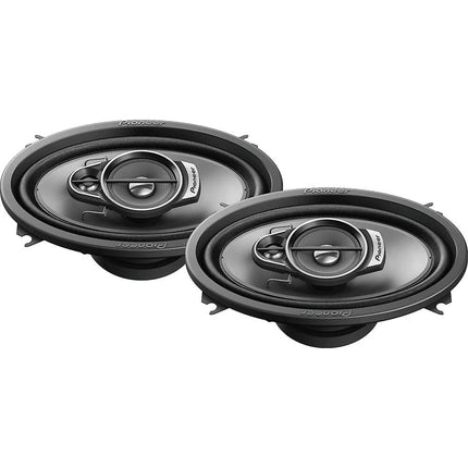 Buy Pioneer TS-A462F A Series 4"x 6" 3-Way, 210 W Max Power, Carbon/Mica-Reinforced IMPP Cone, 11mm Tweeter and 1-5/8" Cone Midrange - Coaxial Speakers (Pair), Grey in India.