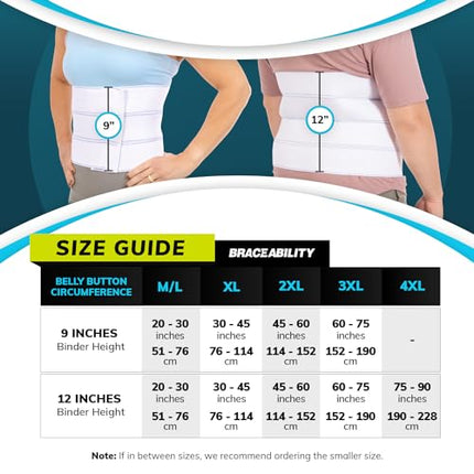 BraceAbility Plus Size Abdominal Binder for Post Surgery Recovery - Bariatric Stomach Hernia Belt, Post Partum Waist Binder, Diastasis Recti Obese Belly Support Band for Big Men and Women (4XL 12")