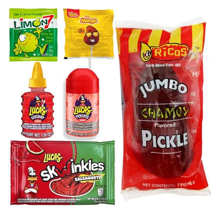 Buy Tiktok Chamoy Pickle Kit with Candy, Includes Skwinkles Salsagheti, Lucas Gusano, & Much More in India.
