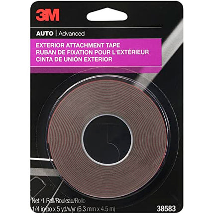 3M Exterior Attachment Tape, Ideal for Moldings, Emblems and Trim, 1/4 in width x 5 yards in length, 1 roll