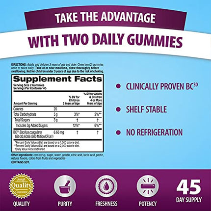 Digestive Advantage Probiotic Gummies for Digestive Health, Daily Probiotics for Women & Men, Support for Occasional Bloating, Minor Abdominal Discomfort & Gut Health, 2x90ct Bottles Superfruit