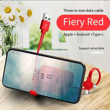 3-in-1 Retractable USB Fast Charging Cable in red