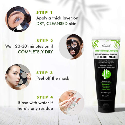 Ebanel Blackhead Remover Charcoal Peel Off Face Mask with Brush, Deep Cleansing Purifying Charcoal Mask Pore Cleaner Minimizer with Niacinamide, Hyaluronic Acid, Aloe, Green Tea, Brush May Vary