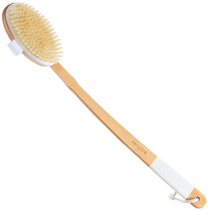 Back Scrubber for Shower - Exfoliating Body Scrubber - 20" Long Handle - Natural Boar Bristle Shower Scrubber & Body Brush for Showering - Ideal Bath Brush for Men and Women by Rengöra