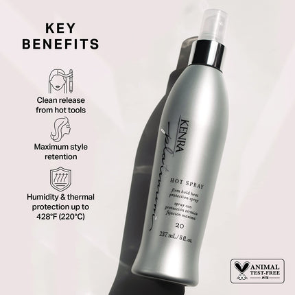 Kenra Platinum Hot Spray 20 | Heat Protection Styler | Long-Lasting, Firm Hold | Adds Vibrant Shine | Humidity & Thermal Protection | Clean Release From Heated Tools | All Hair Types | 8 fl. Oz