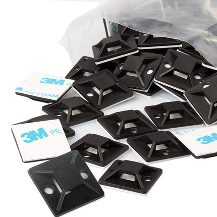Zip Tie Mounts - Small Cable Tie Adhesive Mount, 3/4in black 100PCS. Wires Zip Tie Adhesive-backed anchors perfect for Pedal Board Cable Management Outdoor Indoor
