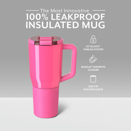 BrüMate Müv - 35oz 100% Leak Proof Insulated Coffee Mug with Handle & Lid - Stainless Steel Coffee Travel Mug - Double Walled Coffee Cup (Neon Pink)