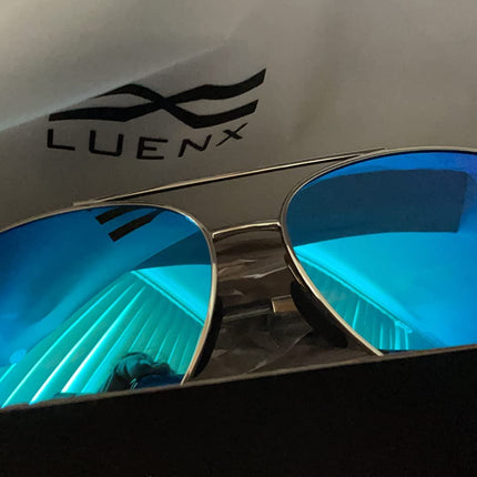 LUENX Aviator Sunglasses for Men Women Polarized - Silver Frame Blue Lens Mirrored Driving uv 400 Protection