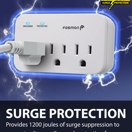 Fosmon 3 Outlet Adapter Surge Protector, 3 Way Plug Wall Adapter 1200J, Multi Plug Extender 3 Prong, 1875 Watts, Power Splitter Outlet Expander for Indoor, Office, Dorm Room Essential, ETL Listed