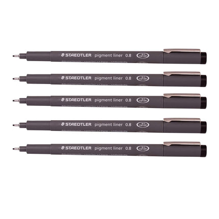 Staedtler 0.8 mm Pigment Liner Fineliner Sketching Drawing Drafting Pens Pack of 5