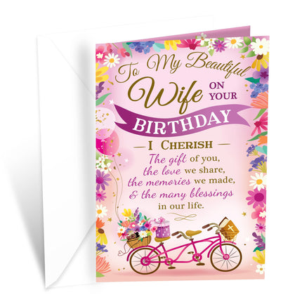 Prime Greetings Religious Birthday Card For Wife, Made in America, Eco-Friendly, Thick Card Stock with Premium Envelope 5in x 7.75in, Packaged in Protective Mailer
