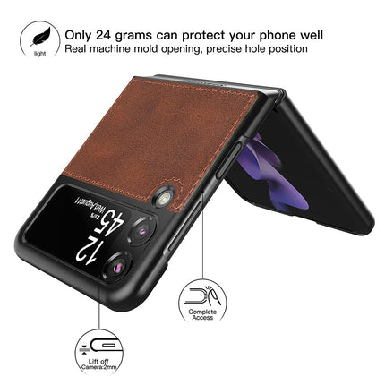 Foluu for Samsung Galaxy Z Flip 3 5G Case, Galaxy Z Flip 3 5G Leather Case, PU Leather + Hard PC Shell Ultra Thin Slim Durable Protective Phone Case Cover for Samsung Galaxy Z Flip 3 5G 2021 (Brown)