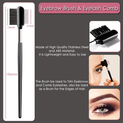 KINGMAS 5pcs Eye Makeup Tools, Eyebrow Brush/Eyeliner Brush/Eyelash Separator/Brow Comb/Lash Spoolie Brush, Steel Mascara Comb Grooming