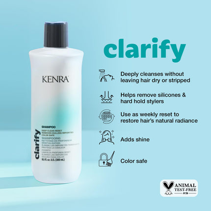 Kenra Clarify Shampoo | Deep Cleansing | Color-Safe | Removes Dulling Deposits & Product Build Up | Brightens Highlighted, Bleached, or Gray Hair | Adds Shine | All Hair Types | 10.1 fl. oz.