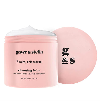 grace & stella Cleansing Balm (4.3 oz/125 ml) Makeup Cleansing Balm - Makeup Remover Balm for All Skin Types to Gently Meltaway Mascara, Eyeliner and Makeup - Fragrance Free, Vegan