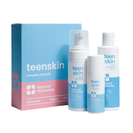 Natural Outcome Teen Skin Care Kit: Daily Regimen with Face Wash, Toner, Moisturizer - Ideal for Preteens & Teens Preventing Acne, 3 Pc Set